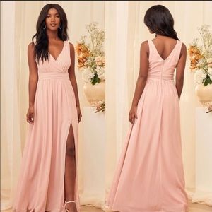 Lulu’s Thoughts of Hue blush pink maxi with front slit